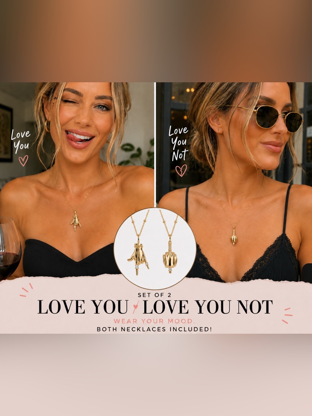 Love You Not Gold Necklace Set - 2 Pack